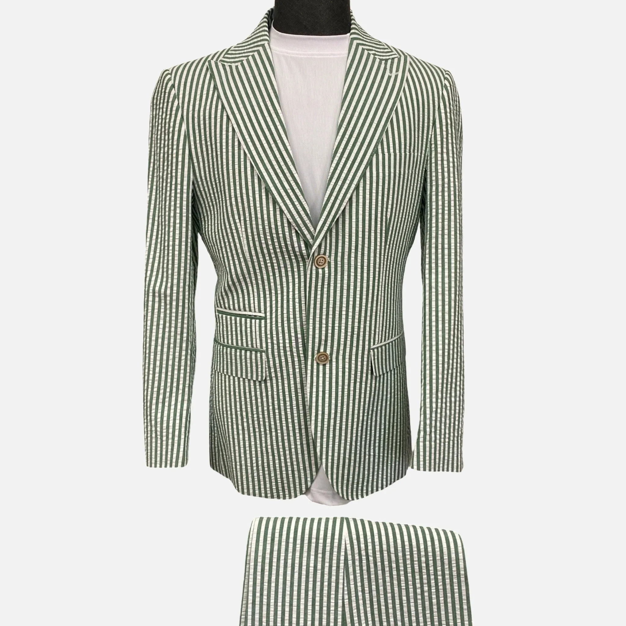 Men’s Emerald Searsucker Summer Suit - 0 Cotton